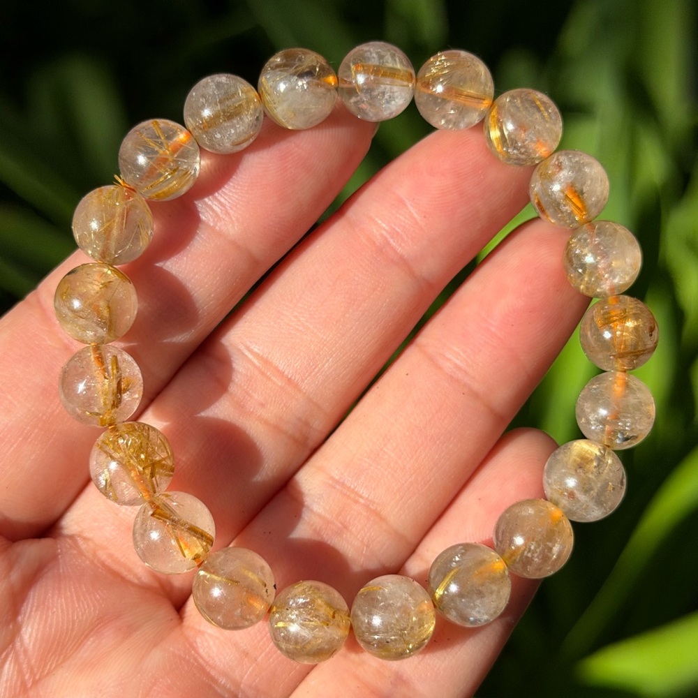 9mm stretchable gold rutilated quartz bracelet‎ 0408